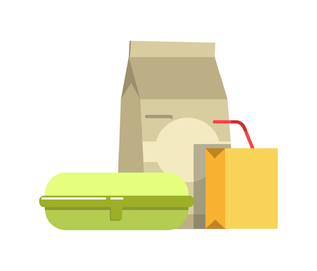 School lunch in paper and cardboard containersのイラスト素材