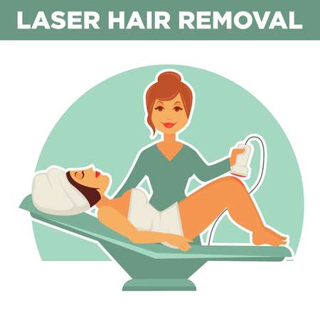 Laser hair removal promotional poster with salon master and clientのイラスト素材