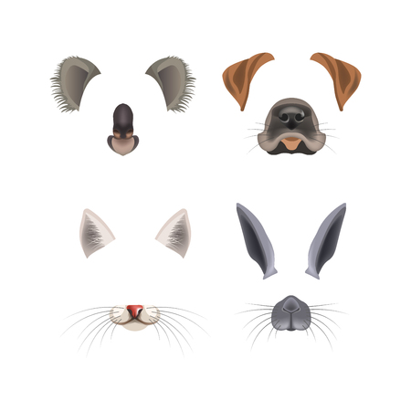 Animal face filter template video chat image effect isolated iconsのイラスト素材
