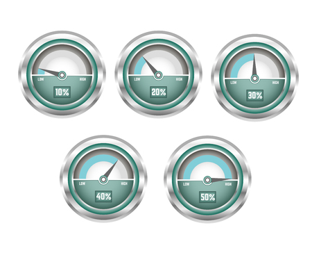 Metal shiny speedometer with percentage of speed illustrationのイラスト素材