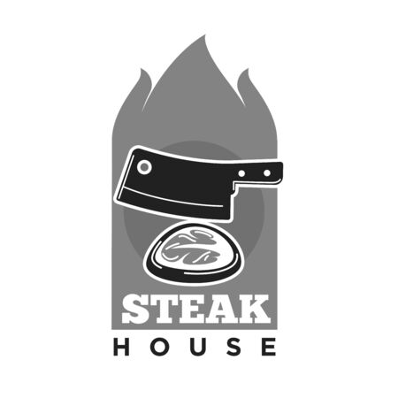 Steak house restaurant or meat grill barbecue cafe vector icon templateのイラスト素材