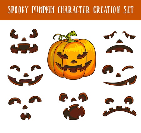 Spooky traditional halloween pumpkin character creation illustrations setのイラスト素材