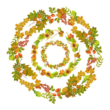 Wreaths of autumn leaves put one inside anotherのイラスト素材