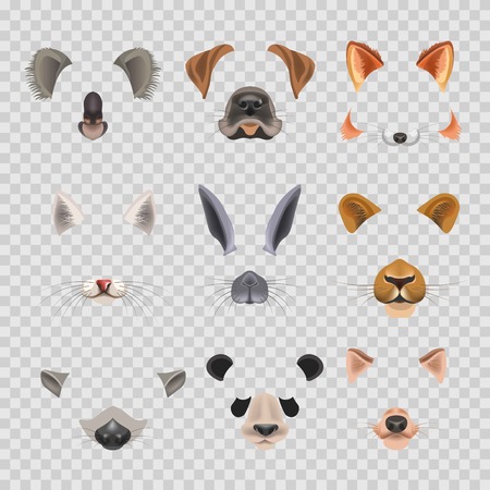 Video chat effects animal faces flat icons templates of dog, rabbit, catのイラスト素材