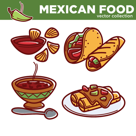 Mexican food vector collection with spicy dishes setのイラスト素材