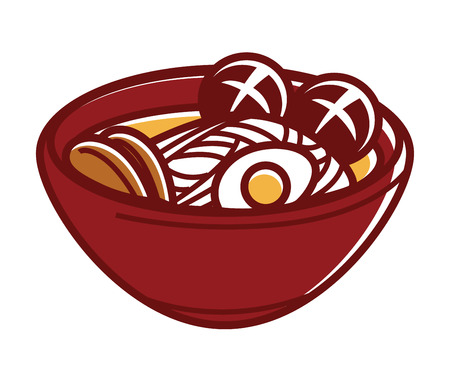 Japanese soup with noodles in big clay bowlのイラスト素材