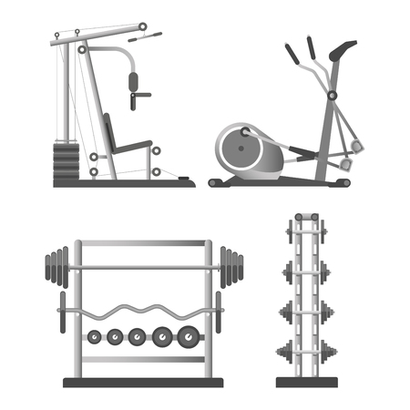 Training apparatuses and weights on stands illustrations setのイラスト素材