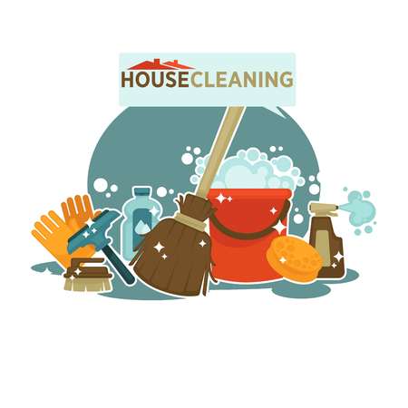 House cleaning service promotional emblem isolated cartoon illustrationのイラスト素材