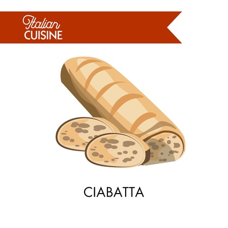 Soft freshly baked tasty Italian ciabatta isolated illustrationのイラスト素材