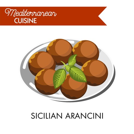Sicilian arancini with natural herb served on shiny plateのイラスト素材