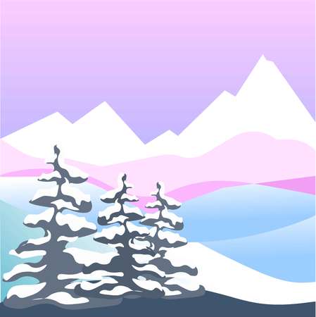 Winter snow four seasons nature landscape vector flat mountains forest sceneryのイラスト素材