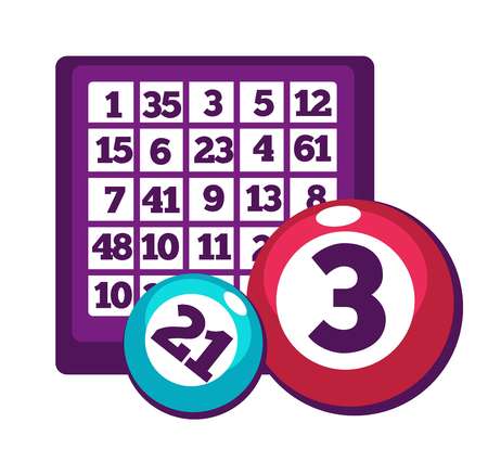 Board with numbers and numbered balls for bingo game.のイラスト素材