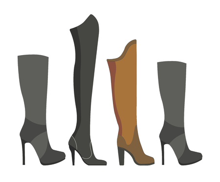Womens leather and suede boots on high heelsのイラスト素材