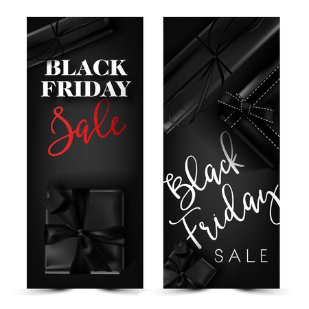 Black Friday sale discount promo fashion gift box bow vector shop posterのイラスト素材