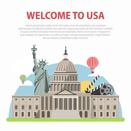 Welcome to USA travel poster for America tourism agency or landmarks attractionsのイラスト素材