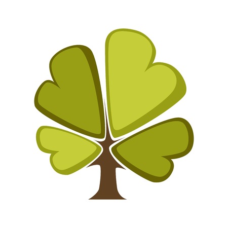 Green tree and tree leaf icon template. isolated cartoon maple, oak or elm and maple deciduous forest symbol for eco environment or horticulture planting iconのイラスト素材
