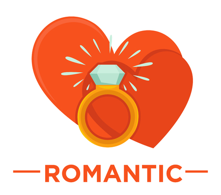 Movie genre icon logo romantic of love hearts and wedding ring. Vector flat isolated symbol template for cinema or channel movie romantic genre emblemのイラスト素材