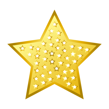 Shiny bright golden five-pointed star isolated cartoon gold flat vector illustration set on white background.のイラスト素材