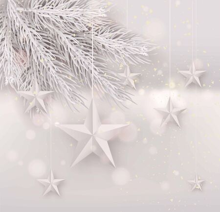 Cutout White Foil paper Stars on light Background.のイラスト素材