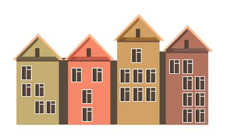 Row of town houses with attics and colorful wallsのイラスト素材