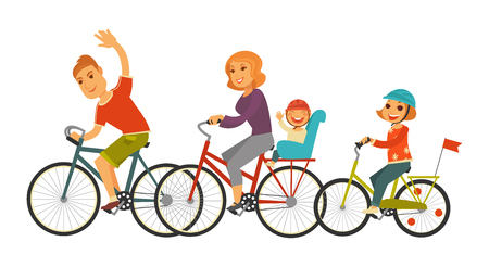 Big family rides bicycles togetherのイラスト素材