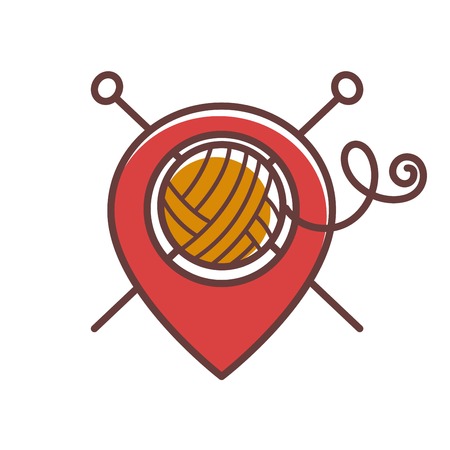 Ball of woolen threads and crossed needles for knittingの写真素材