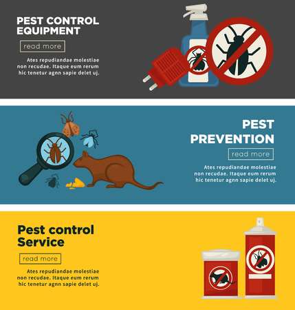 Extermination or sanitary pest control disinfection service equipment vector flat design bannersのイラスト素材