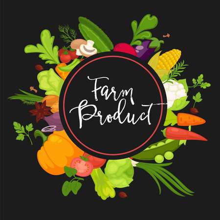 Farm product vegetables fresh organic spice herb natural vegetarian food vector posterのイラスト素材