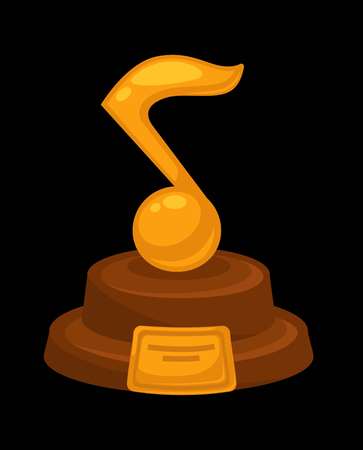 Music award golden musical note icon with nameplate for best musician or music performer and composer winner. Vector flat isolated metallic gold note symbol for best victory nominationのイラスト素材