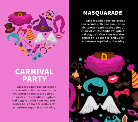 Carnival masquerade party poster of masks and costume accessory vector flat iconsのイラスト素材