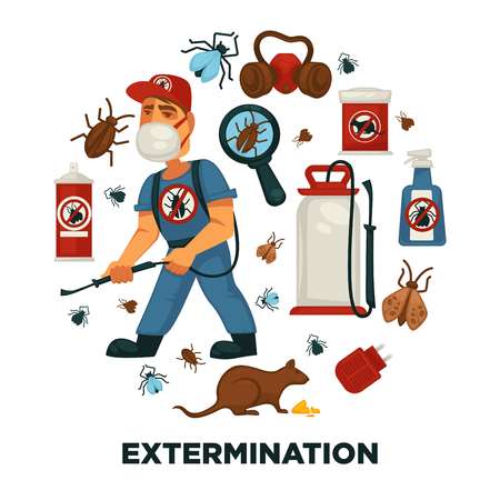 Extermination or pest control service company information poster template for sanitary domestic disinfection.のイラスト素材