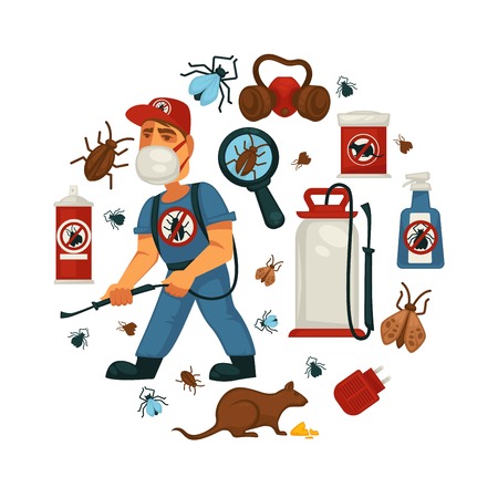 Extermination or pest control service company information poster template for sanitary domestic disinfection.のイラスト素材