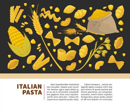 Pasta poster design for Italian food cuisine or macaroni and spaghetti restaurant.のイラスト素材