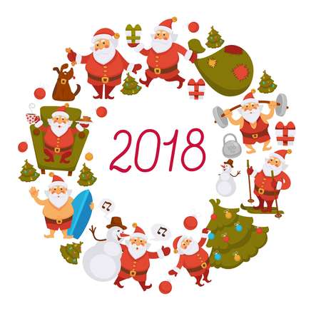 2018 greeting card of vector Santa cartoon character for Christmas or New Year winter holidayのイラスト素材
