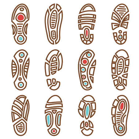 Footprints vector icons of boot shoe sole track print patternのイラスト素材