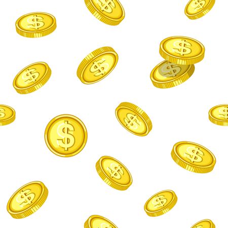 Golden coins that drop from above inside seamless pattern.のイラスト素材