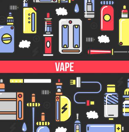 Vape products promotional poster with modern devicesのイラスト素材
