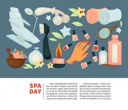 Spa body relax and woman skincare treatment vector flat posterのイラスト素材