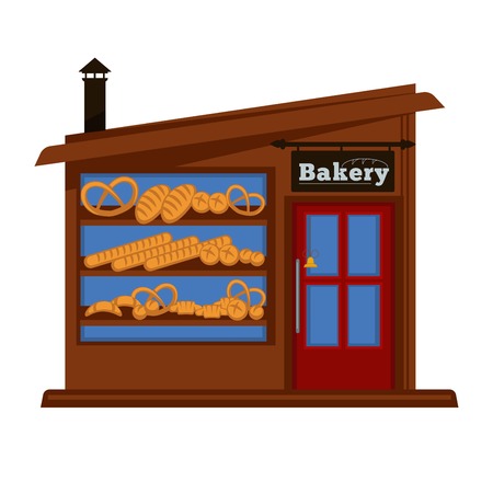 Bakery shop booth facade building of bread vendor store vector flat design isolated iconのイラスト素材