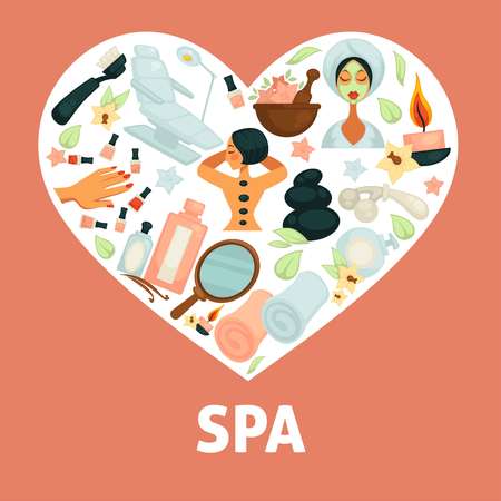 Spa procedures promotional poster with illustrations inside heartのイラスト素材