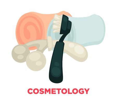 Cosmetology advertisement banner with beauty tools and towelsのイラスト素材