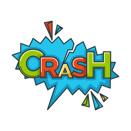 Crash sound blast speech bubble comic cartoon vector icon. Pop art crash cloud explodes, color splash on isolated white backgroundのイラスト素材