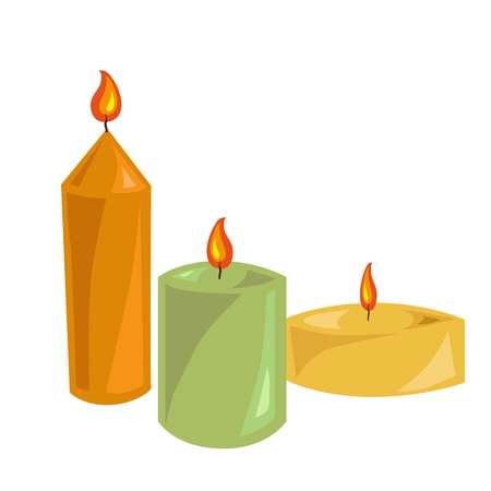 Lighted candles made of wax with small flamesのイラスト素材