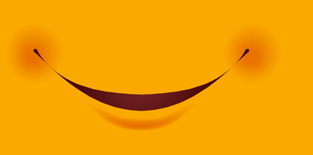 Broad friendly smile with small red cheeks as part of smiley constructor. Facial part of artificial character that expresses cheerful mood cartoon flat vector illustration on yellow background.のイラスト素材