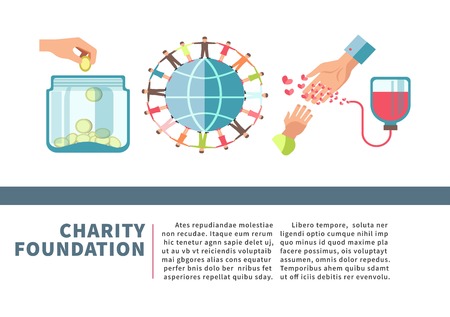 Charity foundation poster for blood and money donation fund vector flat designのイラスト素材