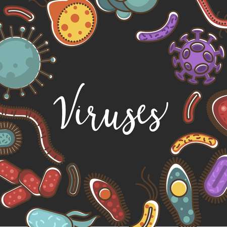 Viruses and bacteria vector poster design for medical healthcare and biology or bacteriology scienceのイラスト素材