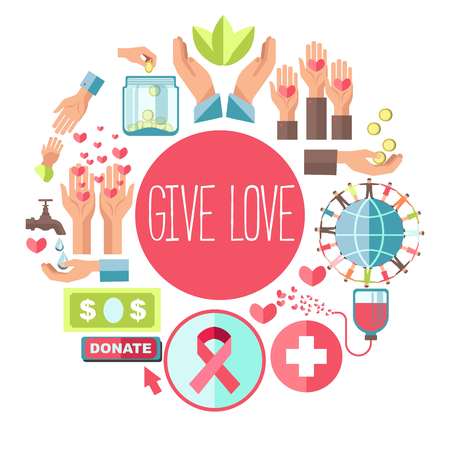 Give love social charity vector poster for blood donation and volunteer fund organizationのイラスト素材