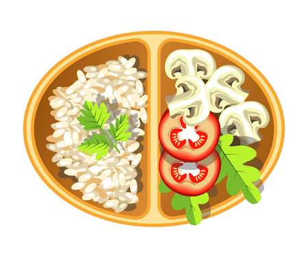 Healthy vegetarian delicious lunch in oval plastic containerのイラスト素材