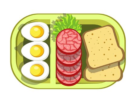 Nutritious tasty lunch in convenient green plastic containerのイラスト素材