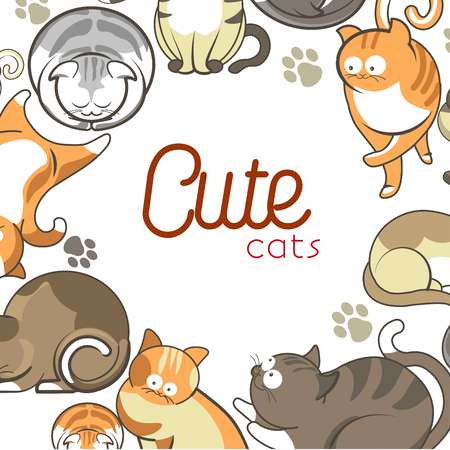 Cute cartoon cats and kittens playing, sleeping or posing poster.のイラスト素材